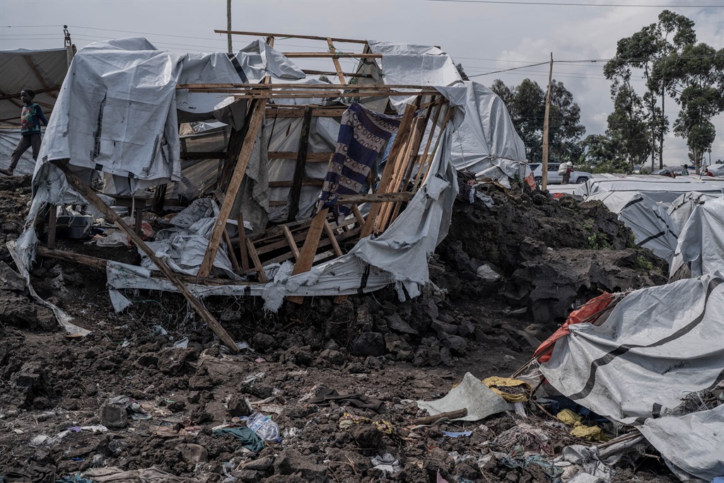 A shelter that was destroyed in the attack on Friday, 3 May, photographed on 6 May 2024. (Aubin Mukoni / AFP)