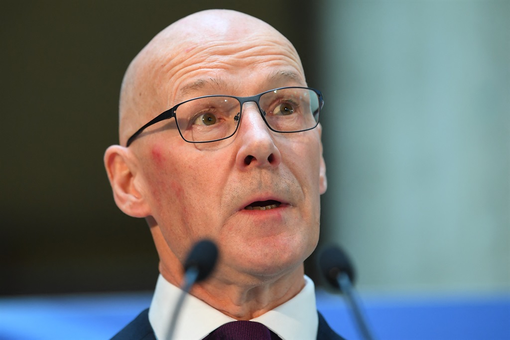 The new leader of the Scottish National Party (SNP) John Swinney delivers his acceptance speech at Glasgow University, on 6 May 2024. (ANDY BUCHANAN / AFP)