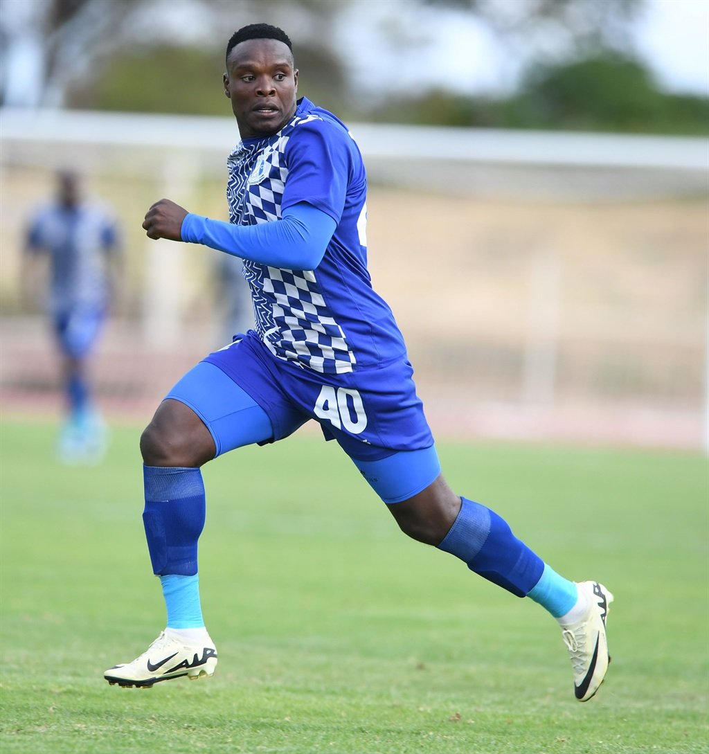 POLOKWANE, SOUTH AFRICA - APRIL 06: Rhulani Manzini of Magesi FC during the Motsepe Foundation Championship match between Magesi FC and Orbit College FC at Old Peter Mokaba Stadium on April 06, 2024 in Polokwane, South Africa. (Photo by Philip Maeta/Gallo Images)