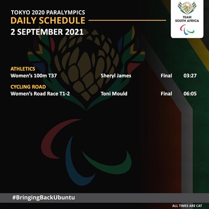 Team SA schedule for Thursday, 2 September: