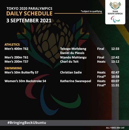 <p>Team SA's schedule for Friday, 3 September:</p><p></p>