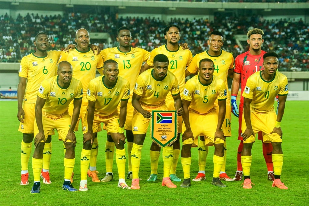 Bafana Bafana's team portrait taken before their  2026 FIFA World Cup, Qualifier match against Nigeria at the Godswill Akpabio Stadium on 7 June 2024 in Uyo, Nigeria. 