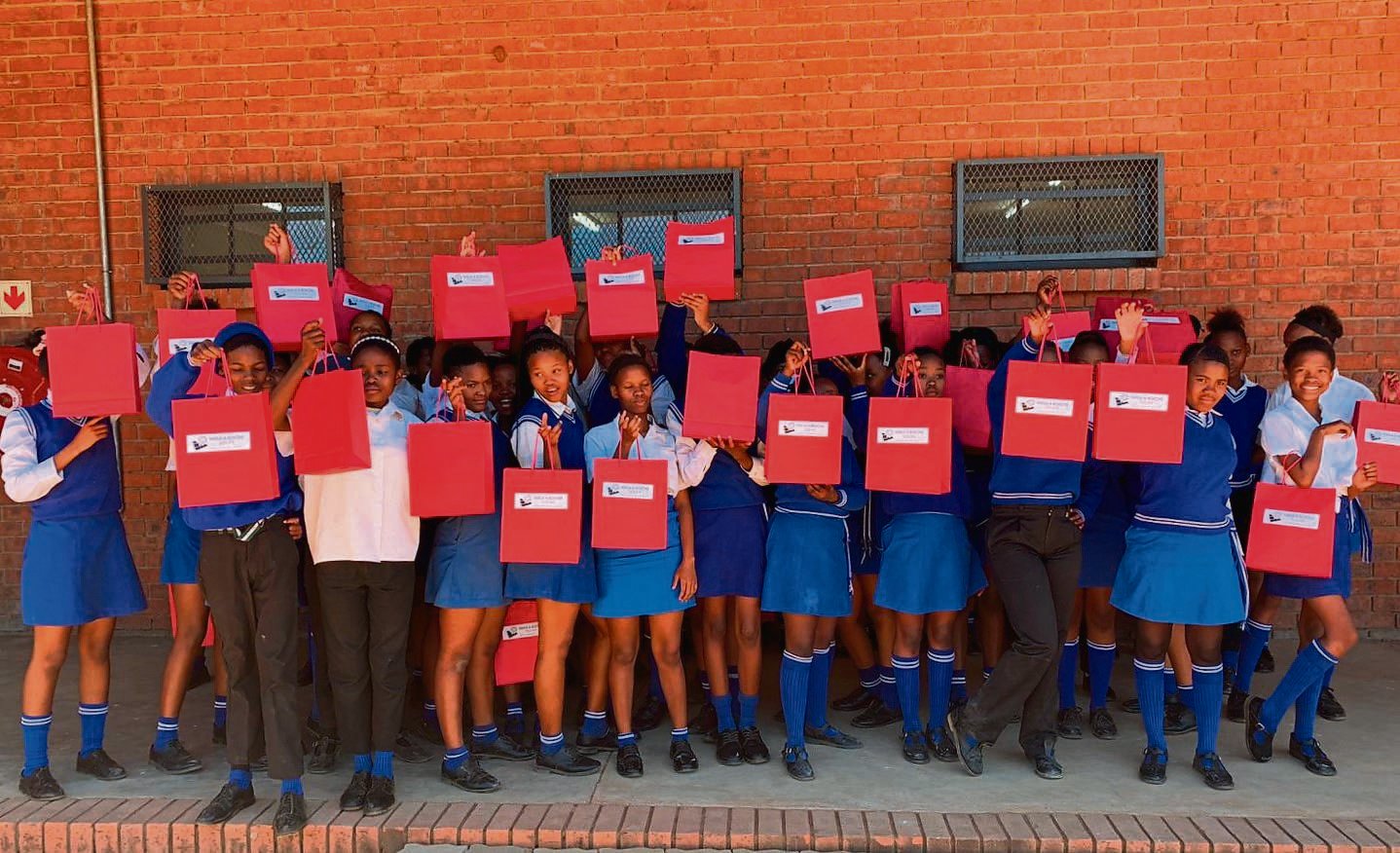 Some of the girls at a Northern Cape school who recently received pink dignity packs.