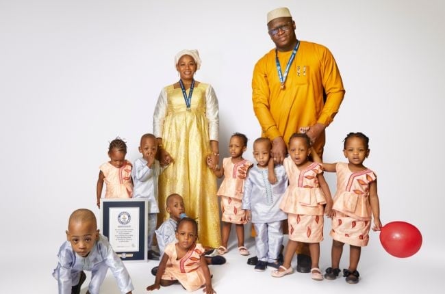 Halima Cissé and Kader Arby with their nine adorable toddlers. (PHOTO: Guinness World Records)