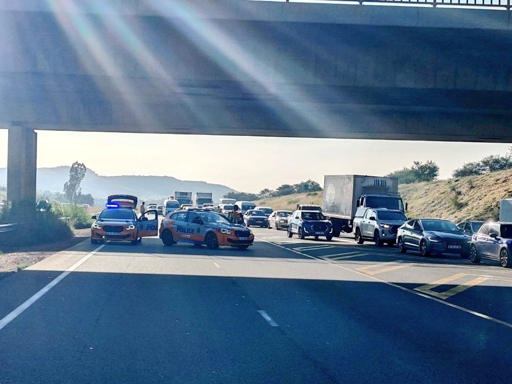 Metro police near the scene of a foiled cash-in-transit heist on the N12 west on Wednesday morning, 27 March. 