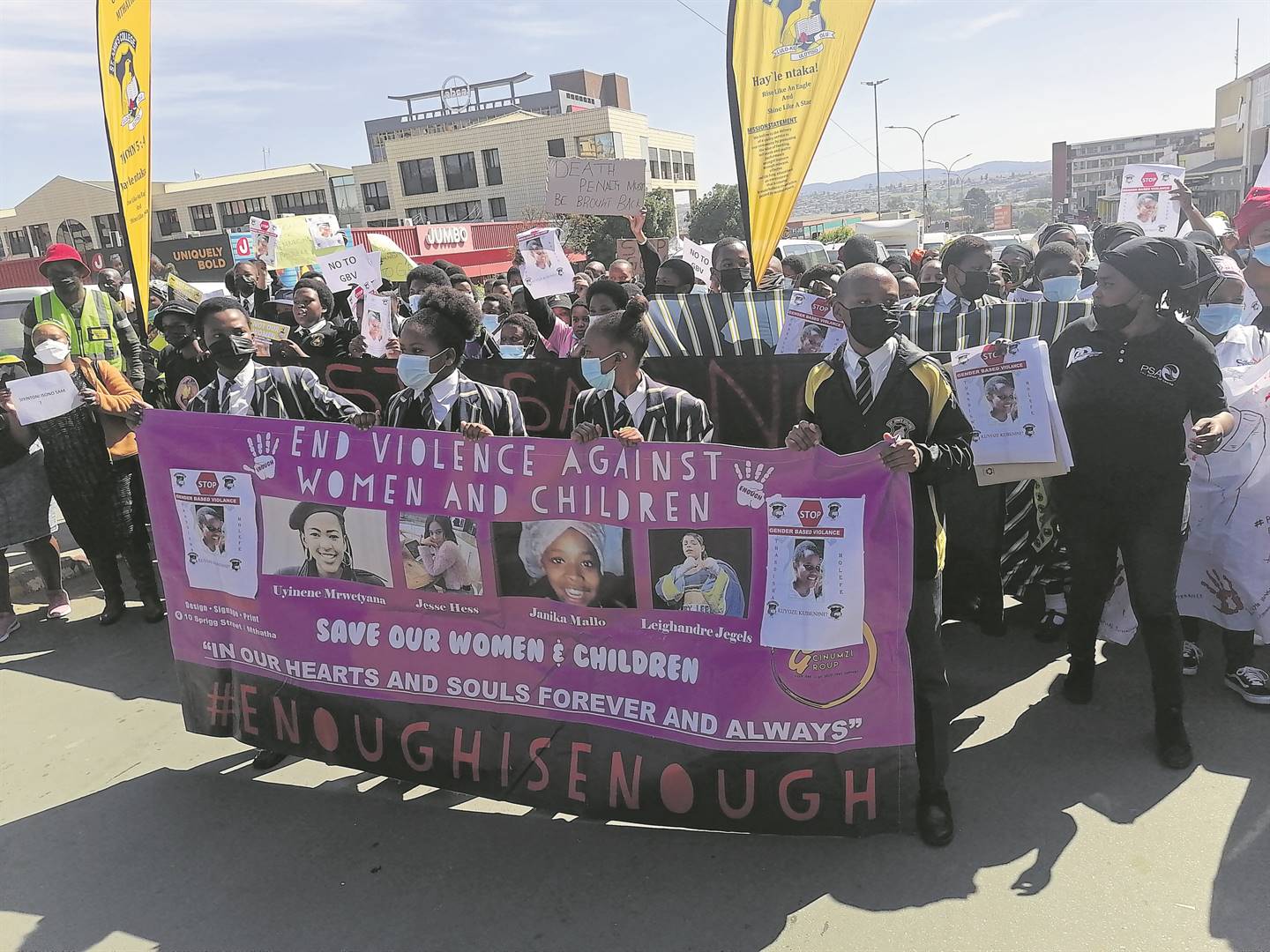 Women joined by female students from St John's College marched to the Mthatha Magistrate's Court calling for harsh sentences for perpetrators of GBV and femicide. (Photo: Luvo Cakata)
