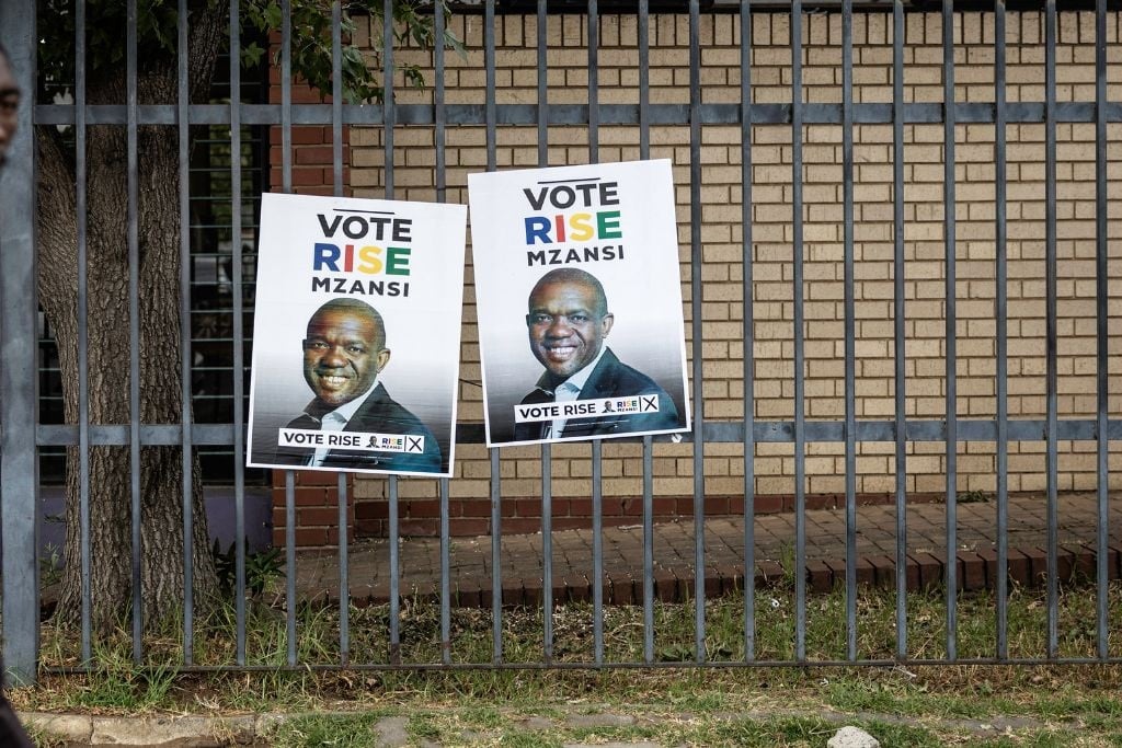 Rise Mzansi election posters. (Olympia de Maismont/AFP)
