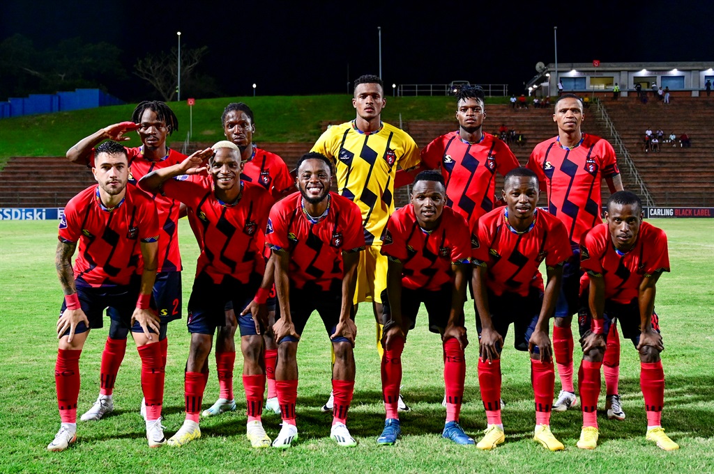 DURBAN, SOUTH AFRICA - MARCH 09: Team photo during the DStv Premiership match between Richards Bay and TS Galaxy at King Goodwill Zwelithini Stadium on March 09, 2024 in Durban, South Africa. (Photo by Darren Stewart/Gallo Images