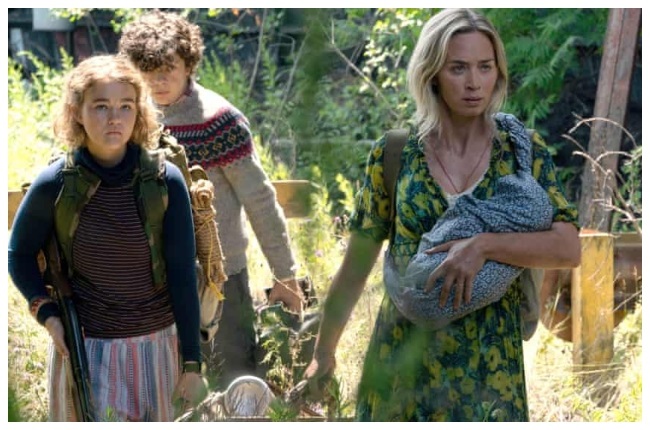 Searching for safety (from left): Millicent Simmonds, Noah Jupe and Emily Blunt play the Abbot family in A Quiet Place Part II. (PHOTO: Paramount Pictures)