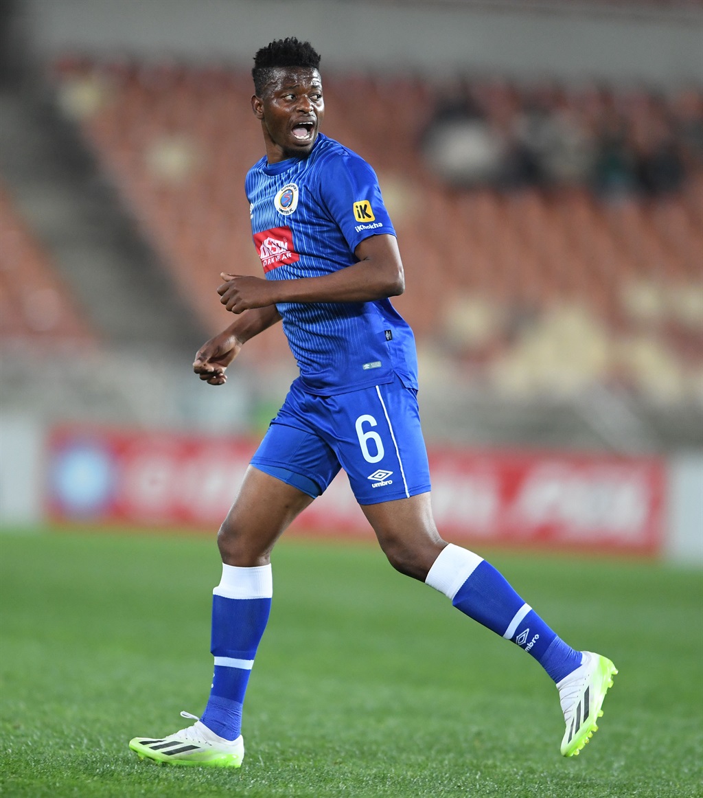 POLOKWANE, SOUTH AFRICA - AUGUST 29: Phathutshedzo Nange of SuperSport United during the DStv Premiership match between SuperSport United and Golden Arrows at Peter Mokaba Stadium on August 29, 2023 in Polokwane, South Africa. (Photo by Philip Maeta/Gallo Images)