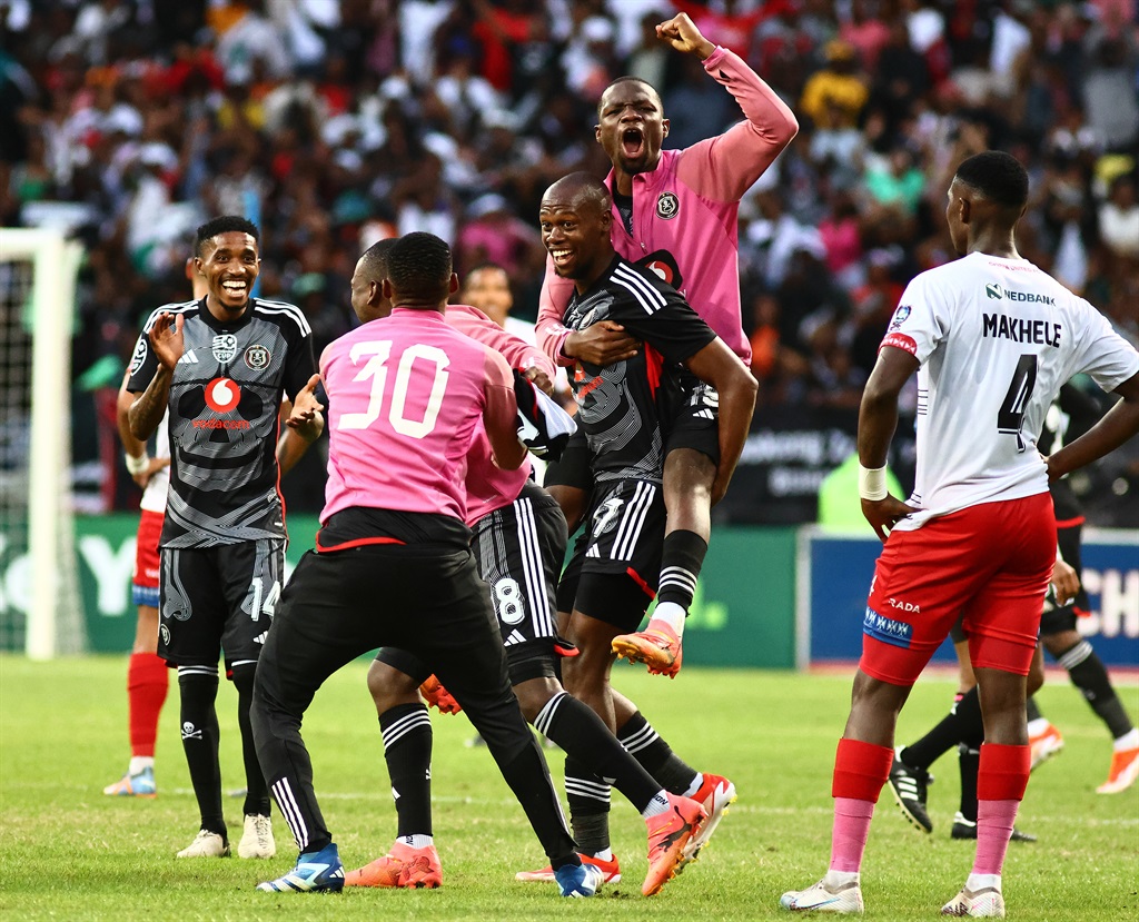 GQEBERHA, SOUTH AFRICA - MAY 04: Post match celebrations during the Nedbank Cup semi final match between Chippa United and Orlando Pirates at Nelson Mandela Bay Stadium on May 04, 2024 in Gqeberha, South Africa. (Photo by Richard Huggard/Gallo Images)