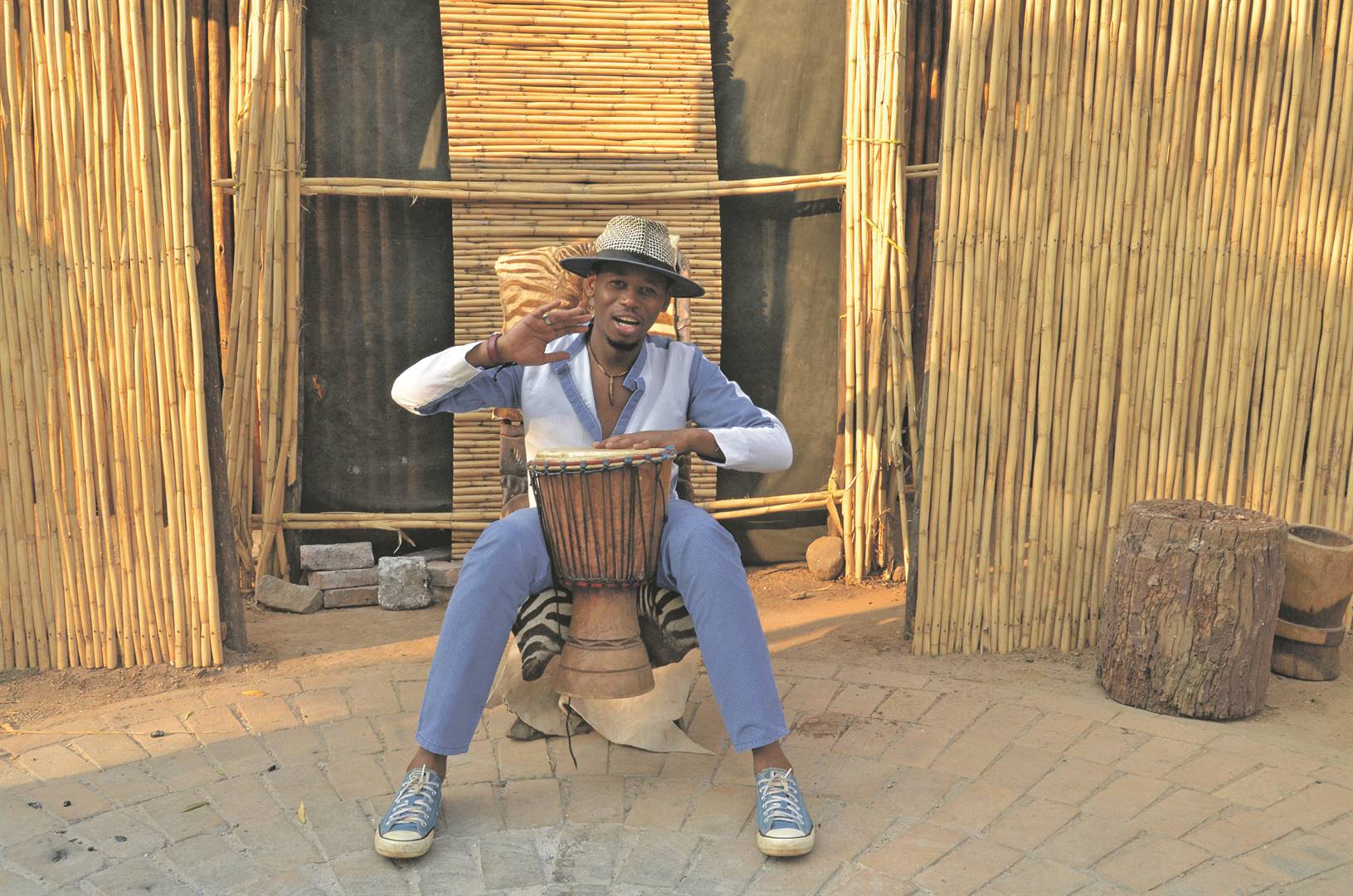 Thuto Legwale from Segaetsho Cultural Village offers tourists an authentic African experience.        Photo by Rapula Mancai