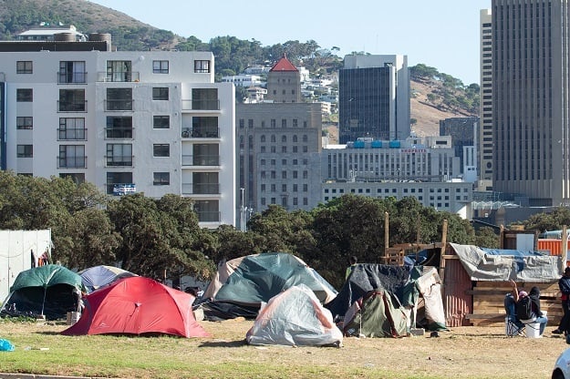 Makeshifts tents erected in District 6 in Cape Town.