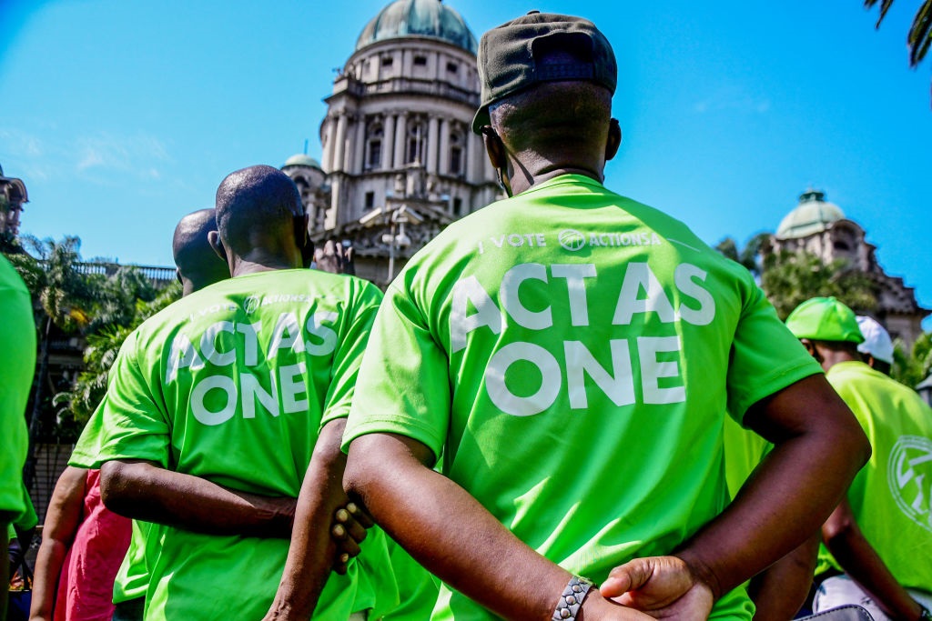 ActionSA supporters gathered outside the Durban City Hall during a rally in April.