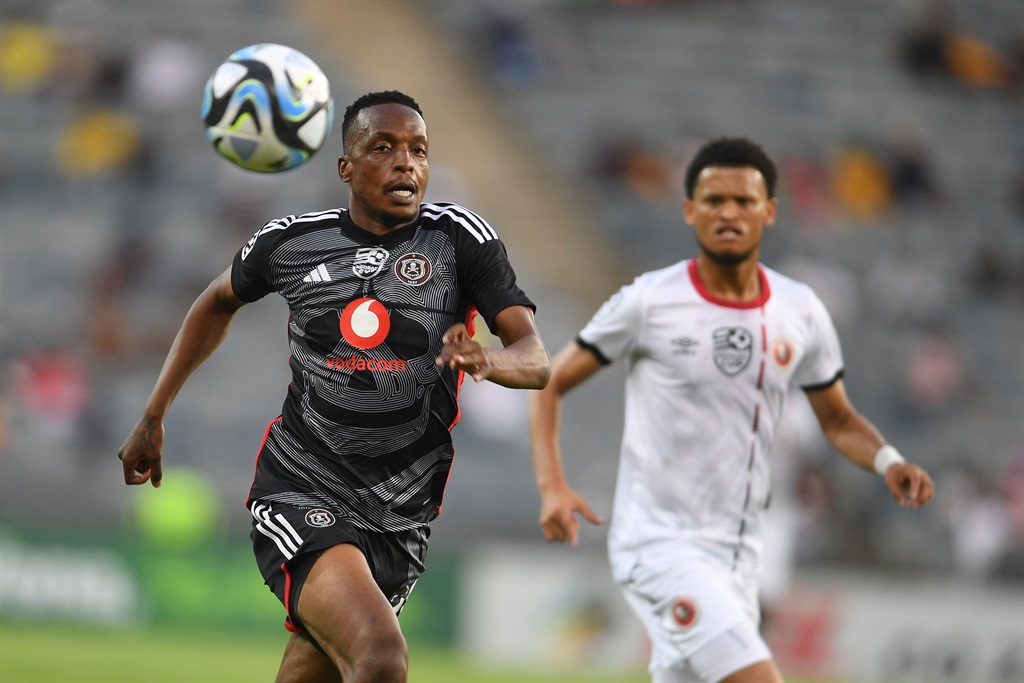 JOHANNESBURG, SOUTH AFRICA - MARCH 16: Patrick Maswanganyi of Orlando Pirates  during the Nedbank Cup, Last 16match between Orlando Pirates and Hungry Lions at Orlando Stadium on March 16, 2024 in Johannesburg, South Africa. (Photo by Lefty Shivambu/Gallo Images)