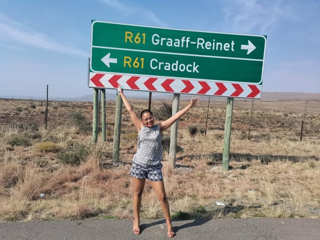 Local tourist stops for a picture along the R61 linking Karoo towns of Cradock and Graaf-Reinet.