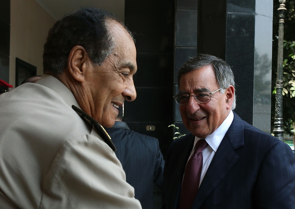U.S. Secretary of Defense Leon Panetta (R) is greeted by Egyptian Defense Minister Mohamed Hussein Tantawi (L), upon arriving at the Defense Ministry on July 31, 2012 in Cairo, Egypt. (Photo by Mark Wilson/Getty Images)