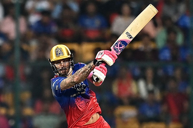 Captain Faf du Plessis playing a shot during the Indian Premier League for Royal Challengers Bengaluru. (Idrees MOHAMMED / AFP)