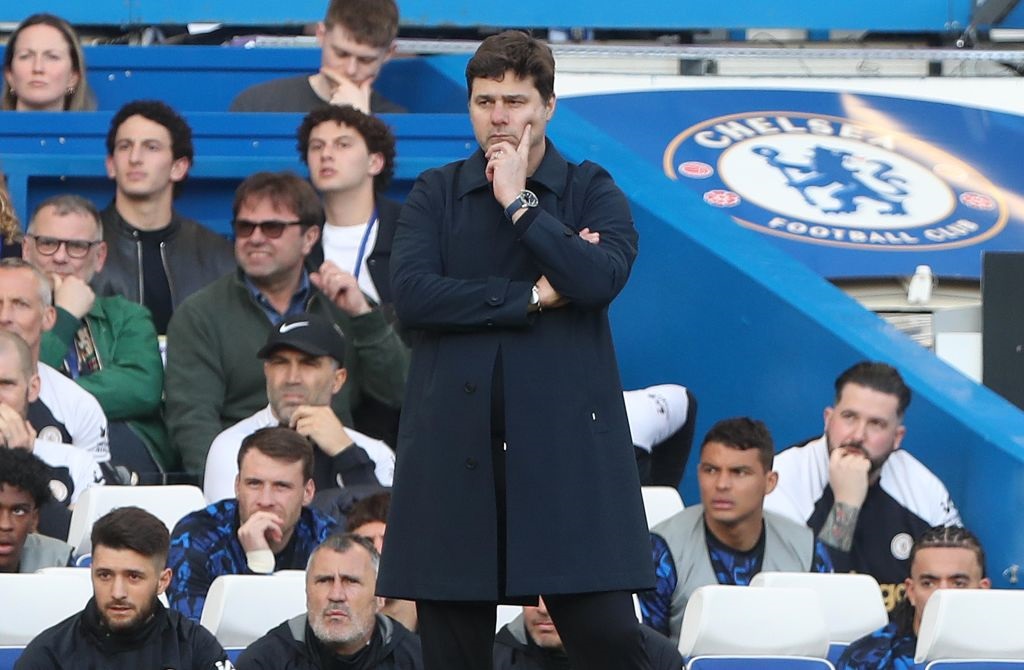 LONDON, ENGLAND - MARCH 30: Mauricio Pochettino, manager for Chelsea, looks on during the Premier League match between Chelsea FC and Burnley FC at Stamford Bridge on March 30, 2024 in London, England.(Photo by Crystal Pix/MB Media/Getty Images)