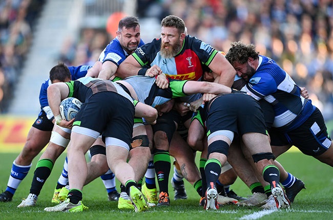 Harlequins lock Irne Herbst in action during a Premiership Rugby match against Bath at the Twickenham Stoop in London on 30 March 2024. (Patrick Khachfe/Getty Images) 
