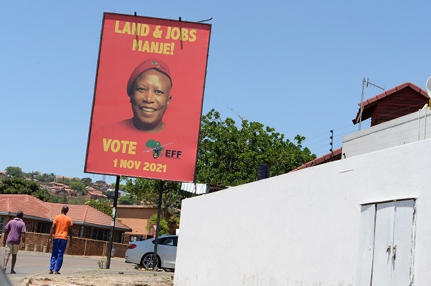 An EFF poster in Pretoria displays the face of party leader, Julius Malema. 