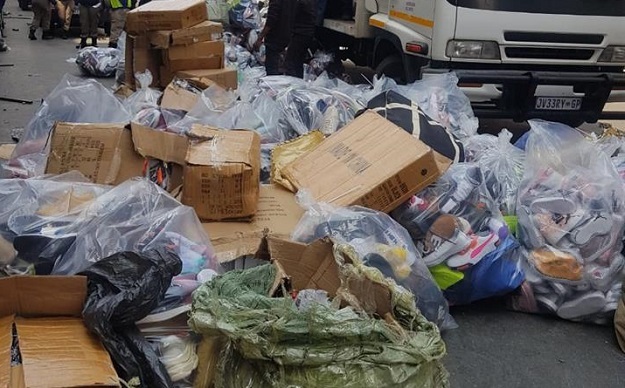Police seized counterfeit goods with an estimated value of  R24.5 million in Jeppe Street on Friday.