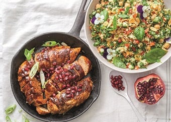 Pomegranate chicken with couscous