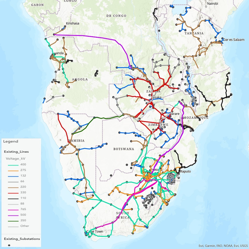 The grid map for the Southern African Development 
