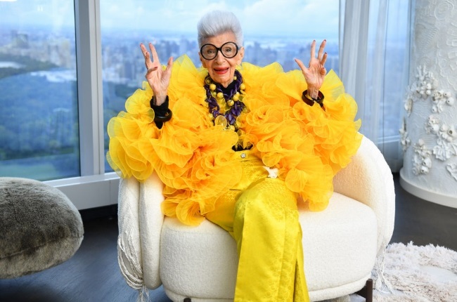 Iris Apfel sits for a portrait during her 100th Birthday Party at Central Park Tower in New York City. Photo by Noam Galai/Getty Images for Central Park Tower