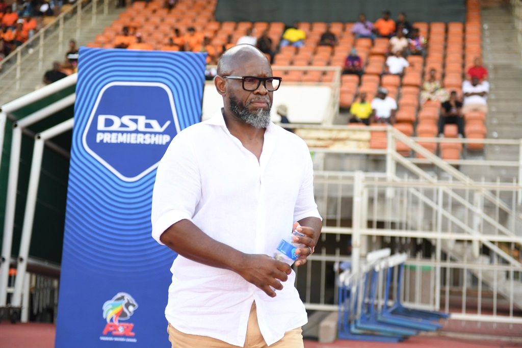 POLOKWANE, SOUTH AFRICA - MARCH 10: Steve Komphela  coach of Golden Arrows during the DStv Premiership match between Polokwane City and Golden Arrows at Old Peter Mokaba Stadium on March 10, 2024 in Polokwane, South Africa 
