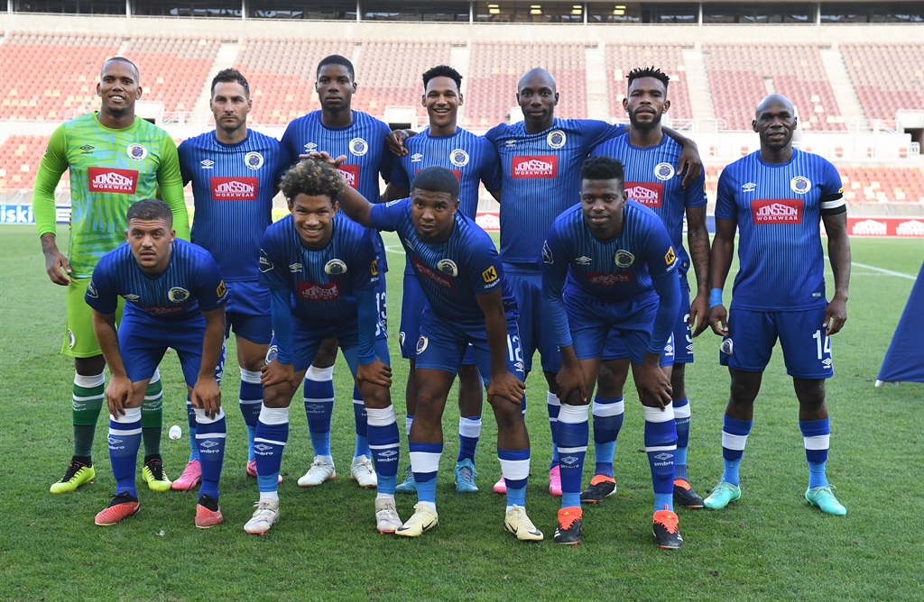POLOKWANE, SOUTH AFRICA - MARCH 09: SuperSport United team photo during the DStv Premiership match between SuperSport United and AmaZulu FC at Peter Mokaba Stadium on March 09, 2024 in Polokwane, South Africa. (Photo by Philip Maeta/Gallo Images)