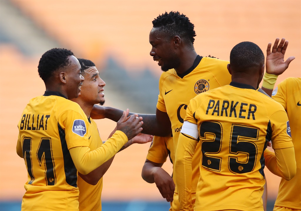 Keegan Dolly of Kaizer Chiefs celebrates goal with teammates during the DStv Premiership 2021/22 match between Kaizer Chiefs and Chippa United on the 16 October 2021 at the FNB Stadium, Johannesburg  Â©Muzi Ntombela/BackpagePix