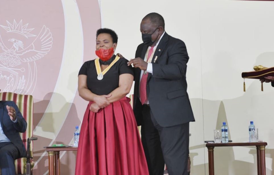 The Order in iKhamanga was bestowed on gospel singer Rebecca Malope. (@PresidencyZA via Twitter)