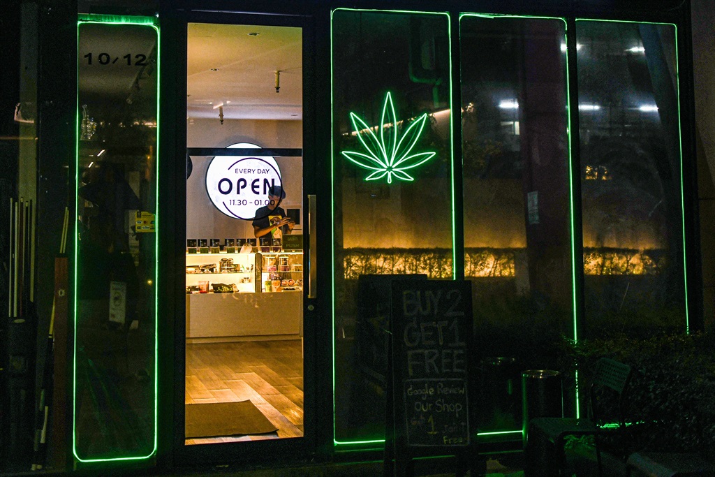 A cannabis dispensary store in the Sukhumvit area of Bangkok in February 2024. (Amaury PAUL / AFP)