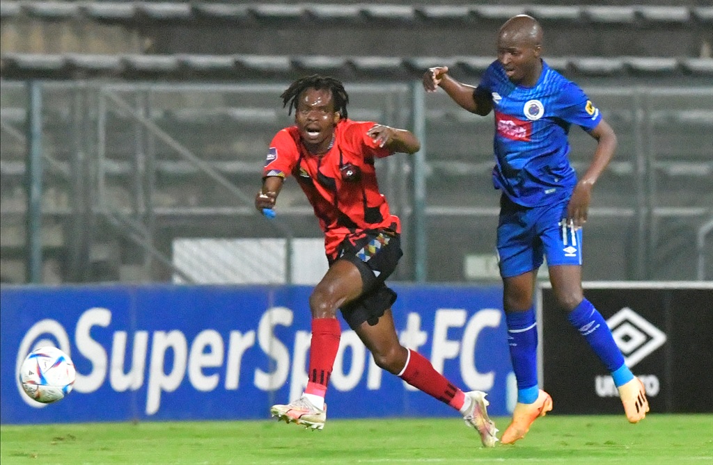 PRETORIA, SOUTH AFRICA - APRIL 06: Match underway during the DStv Premiership match between SuperSport United and TS Galaxy at Lucas Masterpieces Moripe Stadium on April 06, 2024 in Pretoria, South Africa. (Photo by Sydney Seshibedi/Gallo Images)