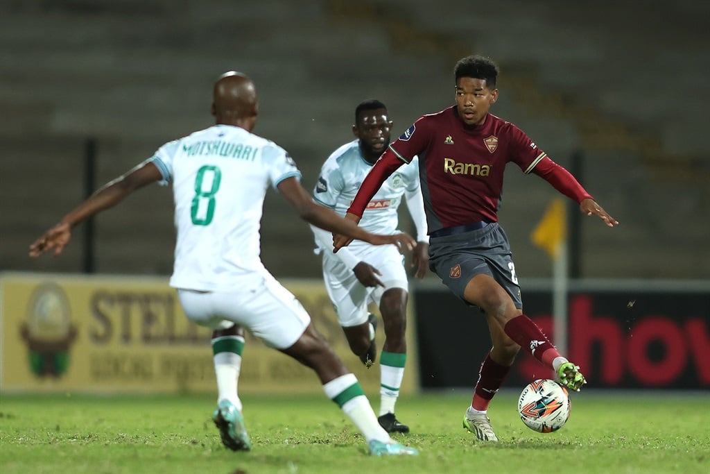 STELLENBOSCH, SOUTH AFRICA - MAY 08: Jayden Adams of Stellenbosch FC controls possession during the DStv Premiership match between Stellenbosch FC and AmaZulu FC at Danie Craven Stadium on May 08, 2024 in Stellenbosch, South Africa. (Photo by Shaun Roy/Gallo Images)