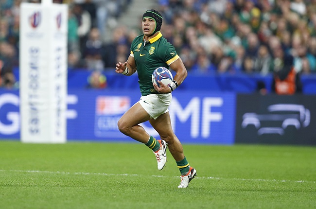 Springbok winger Cheslin Kolbe, seen here mesmersing the French in their magical quarter-final win at the 2023 World Cup, retold his process that led to is famous charge down of Thomas Ramos' attempted second conversion (Steve Haag/Gallo Images)