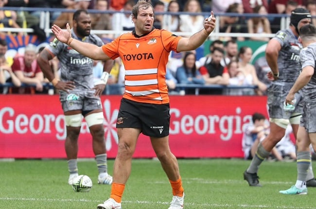 Cheetahs flanker Jeandre Rudolph gestures during the Challenge Cup play-off against Clermont last weekend. (Cheetahs Rugby/Facebook)