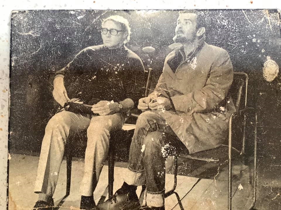 Photo is of a young Peter Wilhelm with playwright Athol Fugard. (Emy Wilhelm/ Facebook)