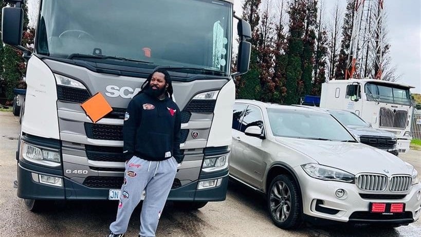 Rapper Big Zulu with the new truck and SUV he bought himself for his birthday present. Photo from Facebook