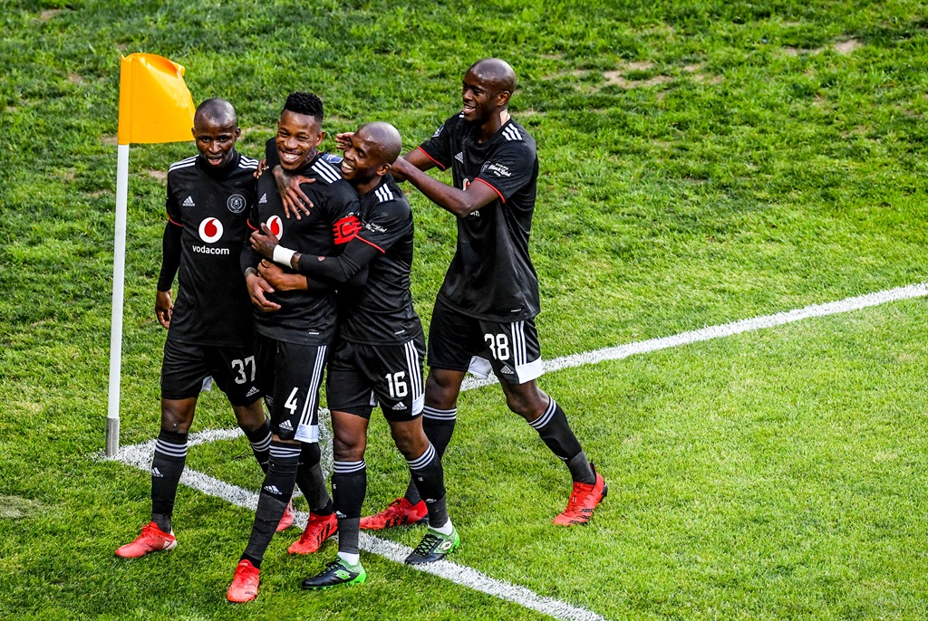 Orlando Pirates Home football shirt 2018. Sponsored by Vodacom