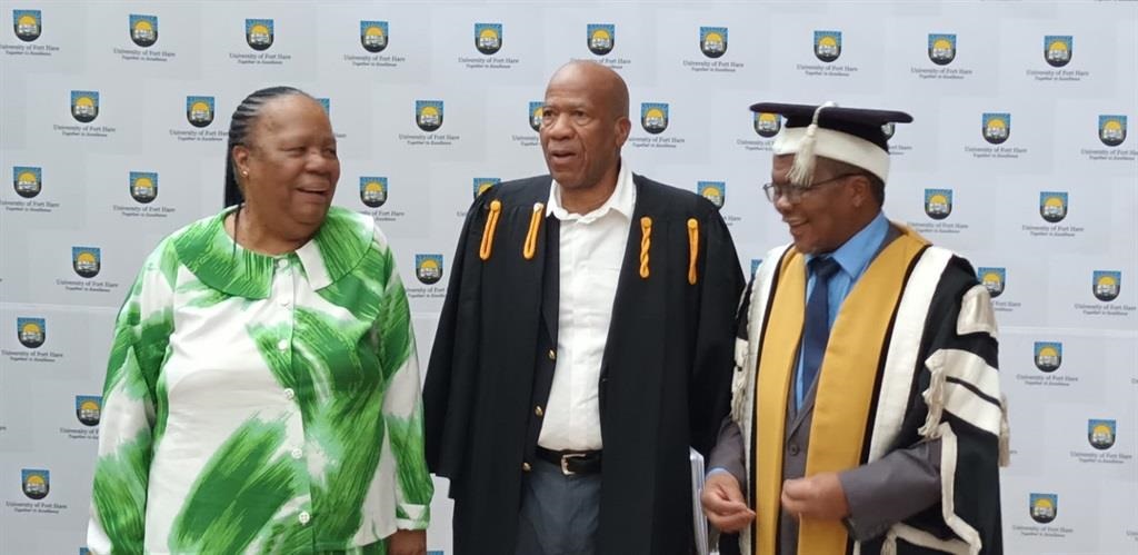 International Relations and Cooperation Minister Naledi Pandor, South Africa’s health ombud Professor Malegapuru Makgoba and University of Fort Hare vice-chancellor Professor Sakhela Buhlungu at the ZK Mathews public lecture in the Eastern Cape. (Sithandiwe Velaphi/News24)