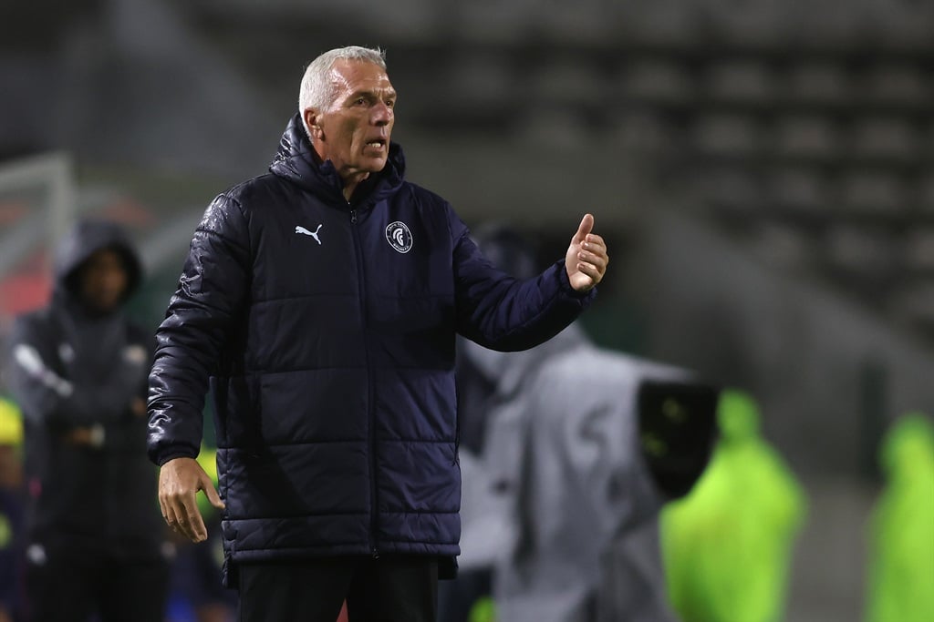 CAPE TOWN, SOUTH AFRICA - APRIL 09: Cape Town Spurs coach Ernst Middendorp during the DStv Premiership match between Cape Town Spurs and Mamelodi Sundowns at Athlone Stadium on April 09, 2024 in Cape Town, South Africa. (Photo by Shaun Roy/Gallo Images)