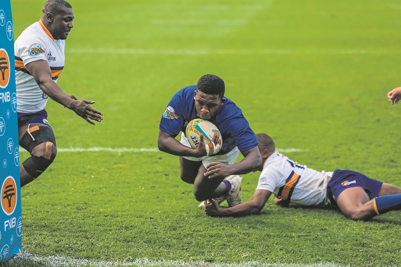 Liyema Mgwigwi of the Shimlas goes over for a try during the FNB Varsity Cup Rugby match between Wits and Shimlas at the Wits Rugby Stadium on Monday, 8 April.photo: Varsity Sports