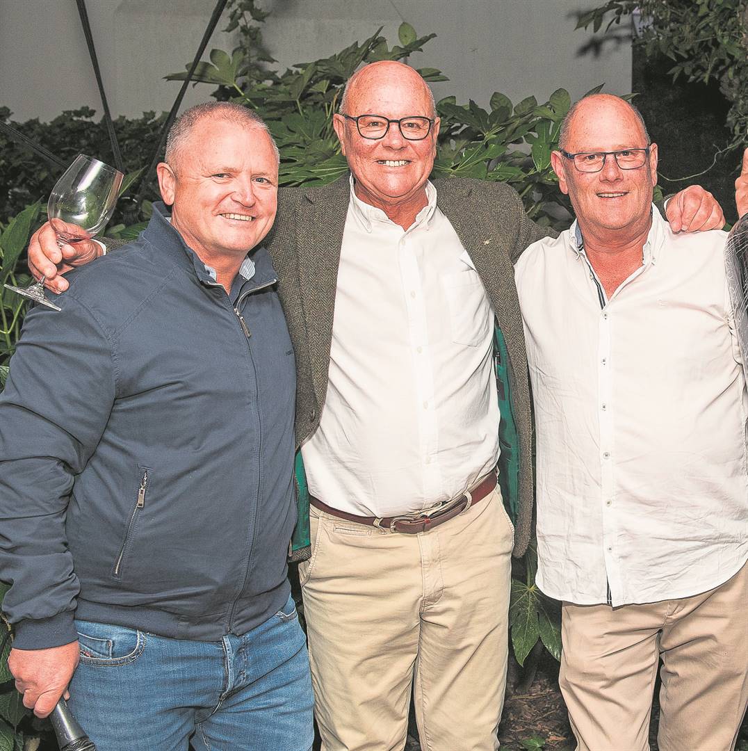 Kanonkop winemaker Abrie Beeslaar, left, with the estate’s owners Johann and Paul Krige.