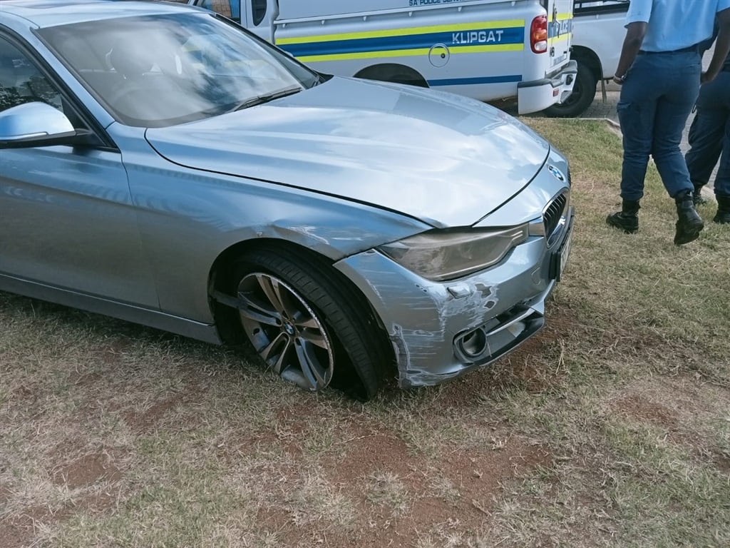 Jacob Mokete's damaged BMW. (Supplied)