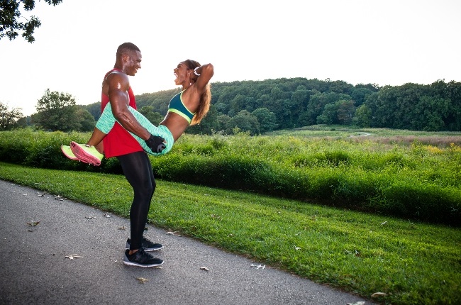 A couple exercising together.