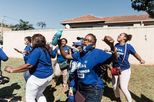 DA supporters at the polling station in Durban during the elections. 
