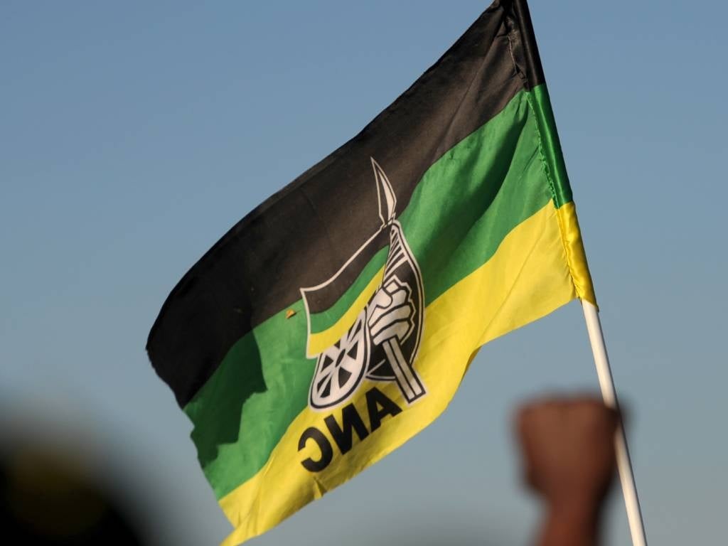A supporter waves an ANC flag. 