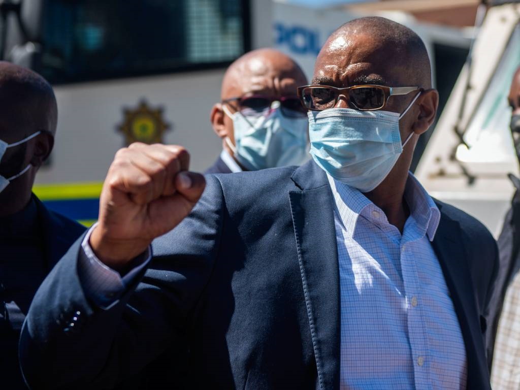 Ace Magashule leaves the Bloemfontein Magistrate's Court where he appeared with his co-accused.